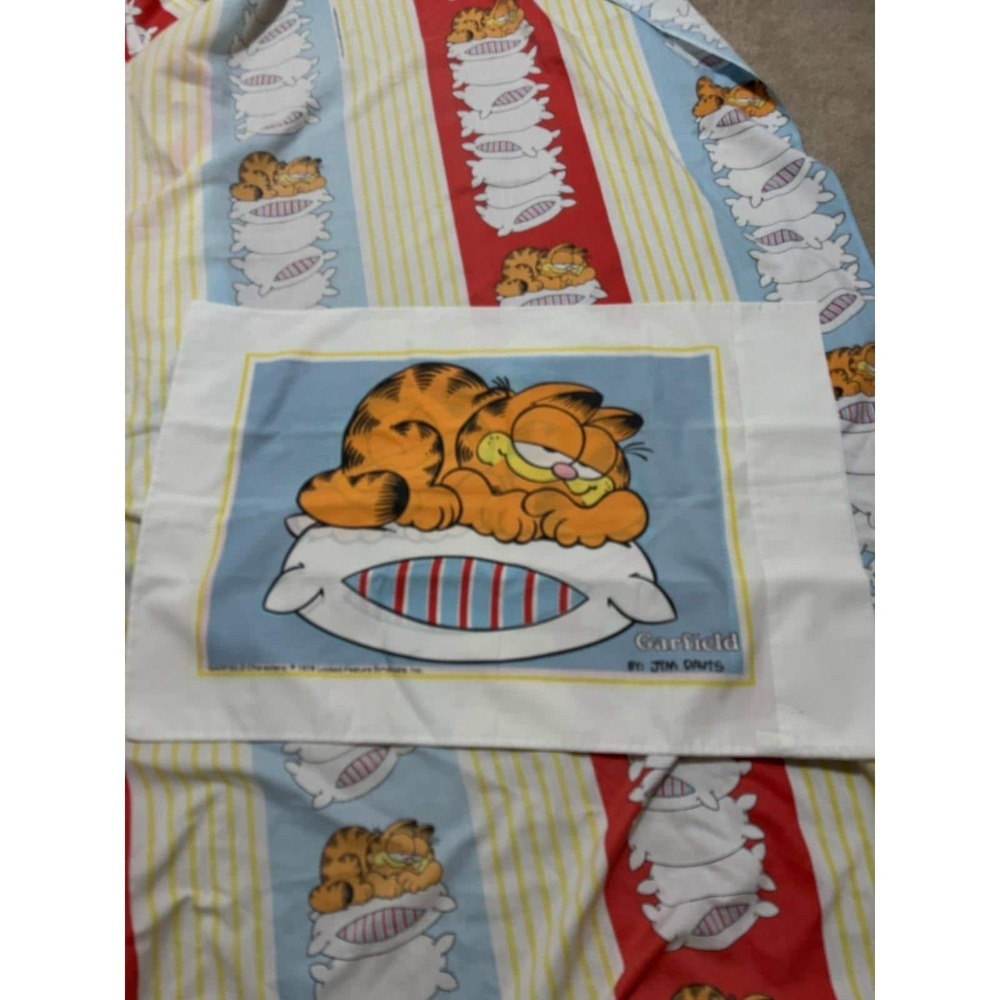 Vintage 1978 2 Piece GARFIELD TWIN‎ BED Fitted Sheet & Pillowcase JIM DAVIS USA